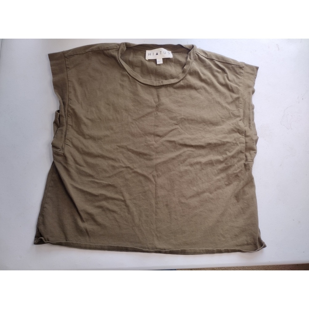 Hiatus Womens XL Olive Green Cotton Muscle Tee Sleeveless Boxy Crew Neck Top